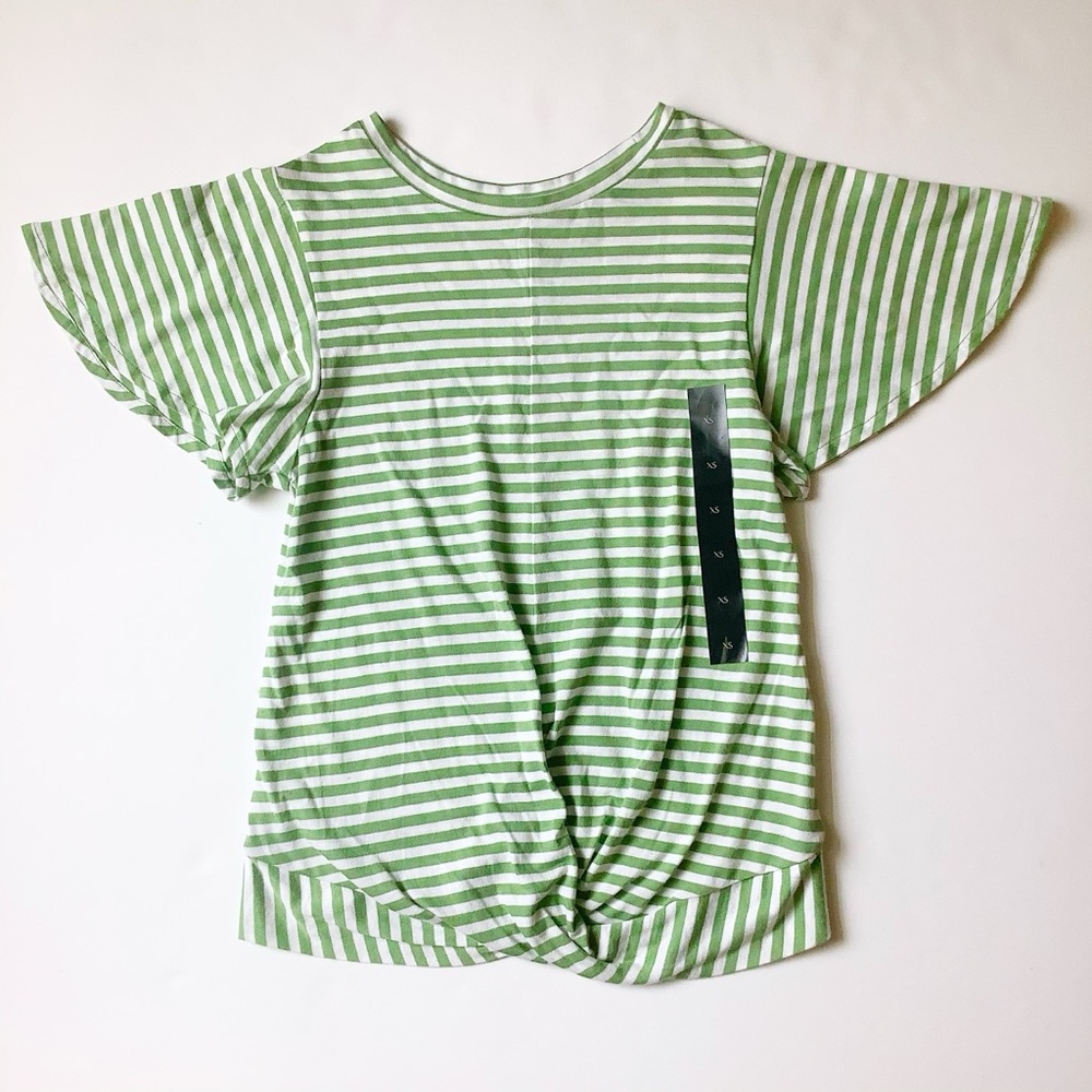 Banana Republic Light Green & White Striped Knot-Hem Top